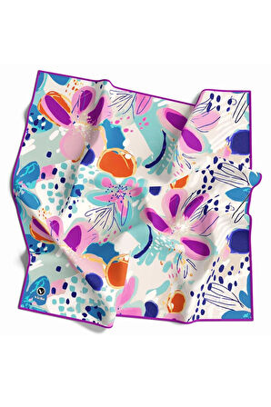 Twill Yumuşak Dokulu Çiçekli Batik Desenli Mürdüm - Koyu Mint Yeşili Renkli 90x90 Eşarp (İpek İçermez) Dikim Şekli : El Dikişi