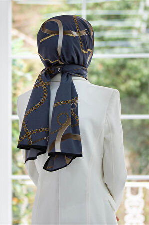 LÜKS MEDİNE İPEĞİ ZİNCİRLİ KEMER DESENLİ FÜME RENKLİ 75X195 KIRIŞMAZ ŞAL MOSS KREP DİKİŞ TİPİ İTALYAN DİKİŞLİ