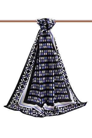 LÜKS MEDİNE İPEĞİ KARE DESENLİ BEBE MAVİSİ RENKLİ 75X195 KIRIŞMAZ ŞAL MOSS KREP DİKİŞ TİPİ İTALYAN DİKİŞLİ