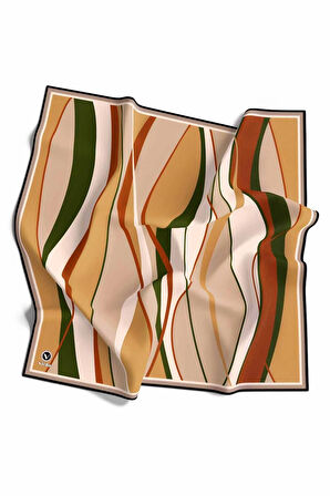 Rayon Modern Dalgalı Çizgi Desenli Hardal - Taba Renkli 90x90 Dikim Şekli : El Dikişi Eşarp (İpek İçermez)