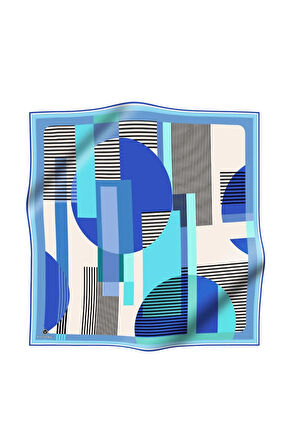 100% Twill İpek Geometrik Desenli Bebe Mavisi - Saks Renkli 90x90 Dikim Şekli : El Dikişi Eşarp