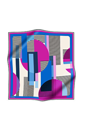 100% Twill İpek Geometrik Desenli Saks - Fuşya Renkli 90x90 Dikim Şekli : El Dikişi Eşarp