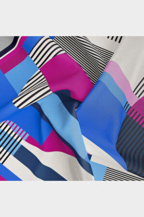 100% Twill İpek Geometrik Desenli Saks - Fuşya Renkli 90x90 Dikim Şekli : El Dikişi Eşarp