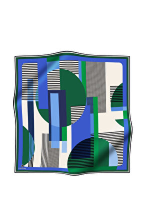 100% Twill İpek Geometrik Desenli Saks - Zümrüt Yeşili Renkli 90x90 Dikim Şekli : El Dikişi Eşarp