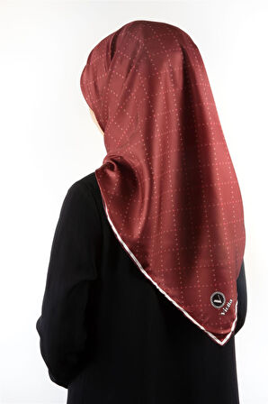 Twill Noktalı V Desenli Bordo Renkli 90x90 Eşarp (İpek İçermez) Kenar Dikiş Şekli El Dikişli