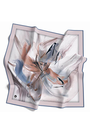 Twill Çiçek Tablo Desenli İndigo Renkli 90x90 Eşarp (İpek İçermez) Kenar Dikiş Şekli El Dikişli