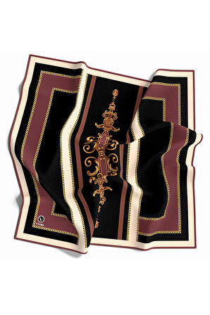 Twill Barok Desenli Pudra Renkli 90x90 Eşarp (İpek İçermez) Kenar Dikiş Şekli El Dikişli
