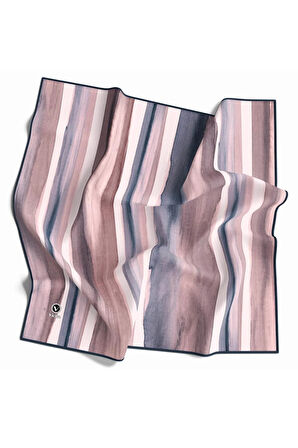 Twill Suluboya Çizgi Desenli Gül Kurusu - Lacivert Renkli 90x90 Eşarp (İpek İçermez) Kenar Dikiş Şekli El Dikişli