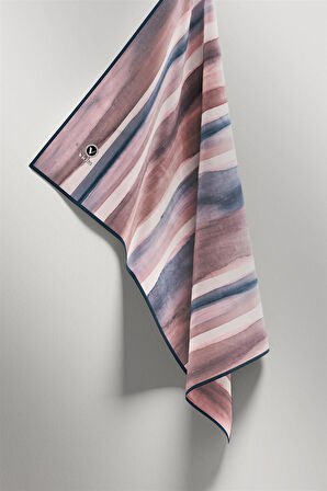 Twill Suluboya Çizgi Desenli Gül Kurusu - Lacivert Renkli 90x90 Eşarp (İpek İçermez) Kenar Dikiş Şekli El Dikişli