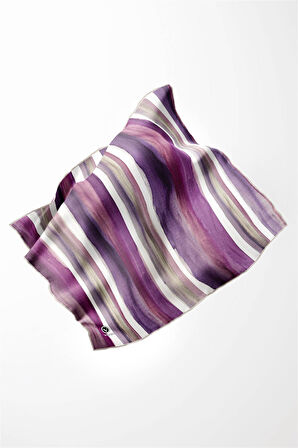 Twill Suluboya Çizgi Desenli Mürdüm - Mor Renkli 90x90 Eşarp (İpek İçermez) Kenar Dikiş Şekli El Dikişli