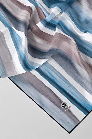 Twill Suluboya Çizgi Desenli Buz Mavisi - Gri Renkli 90x90 Eşarp (İpek İçermez) Kenar Dikiş Şekli El Dikişli