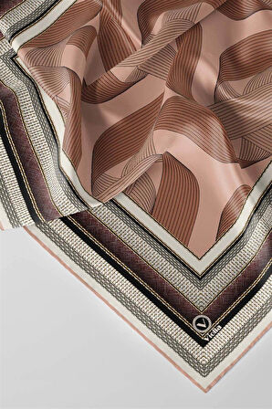 Twill Çizgi Desenli Turuncu Renkli 90x90 Eşarp (İpek İçermez) Kenar Dikiş Şekli El Dikişli