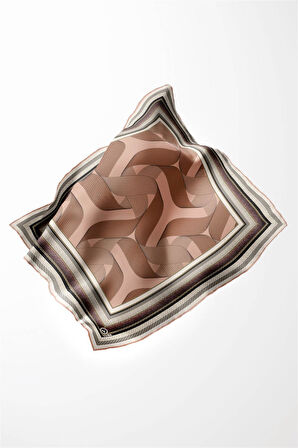 Twill Çizgi Desenli Turuncu Renkli 90x90 Eşarp (İpek İçermez) Kenar Dikiş Şekli El Dikişli