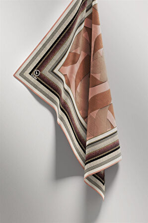 Twill Çizgi Desenli Turuncu Renkli 90x90 Eşarp (İpek İçermez) Kenar Dikiş Şekli El Dikişli