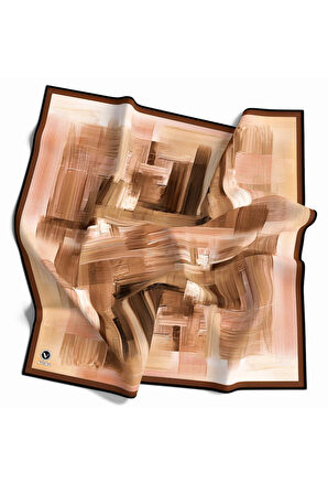 Kristal Fırça Efekti Desenli Taba Renkli 90x90 Eşarp (İpek İçermez) Kenar Dikiş Şekli El Dikişli