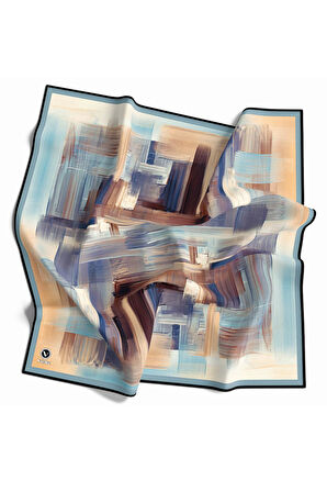 Kristal Fırça Efekti Desenli Buz Mavisi Renkli 90x90 Eşarp (İpek İçermez) Kenar Dikiş Şekli El Dikişli