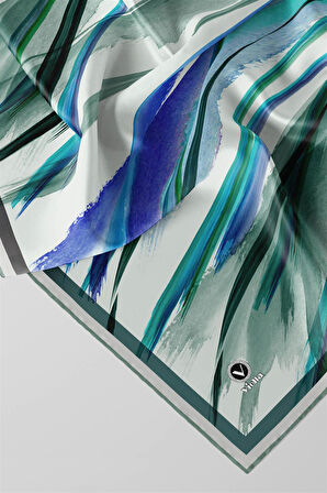 Twill Fırça Desenli Mint Yeşili - Su Yeşili Renkli 90x90 Eşarp (İpek İçermez) Kenar Dikiş Şekli El Dikişli