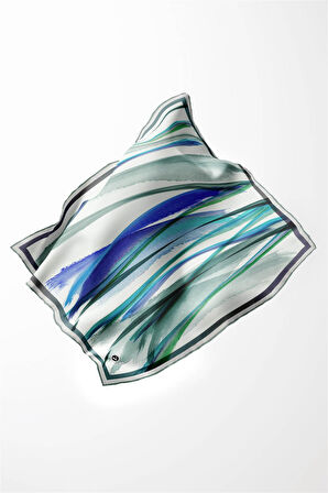 Twill Fırça Desenli Mint Yeşili - Su Yeşili Renkli 90x90 Eşarp (İpek İçermez) Kenar Dikiş Şekli El Dikişli