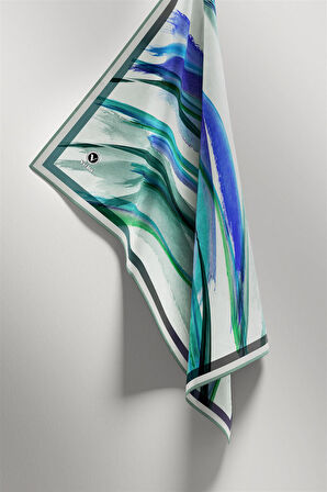 Twill Fırça Desenli Mint Yeşili - Su Yeşili Renkli 90x90 Eşarp (İpek İçermez) Kenar Dikiş Şekli El Dikişli