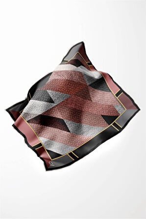 Twill Geometrik Desenli Pudra Renkli 90x90 Eşarp (İpek İçermez) Kenar Dikiş Şekli El Dikişli