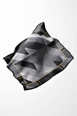 Twill Geometrik Desenli Gri Renkli 90x90 Eşarp (İpek İçermez) Kenar Dikiş Şekli El Dikişli