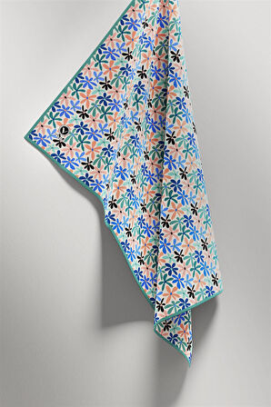 Twill Renkli Çiçek Desenli Buz Mavisi Renkli 90x90 Eşarp (İpek İçermez) Kenar Dikiş Şekli El Dikişli
