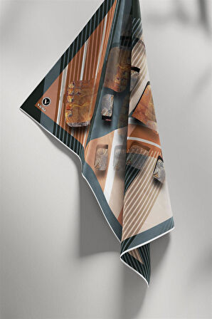 Twill Çizgili ve Geometrik Desenli Somon Renkli 90x90 Eşarp (İpek İçermez) Kenar Dikiş Şekli El Dikişli