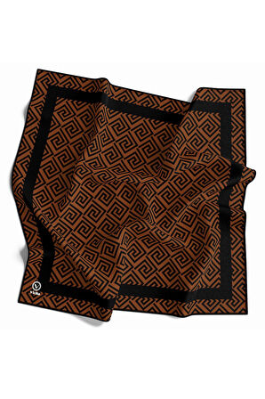 Twill Minimalist Desenli Taba Renkli 90x90 Eşarp (İpek İçermez) Kenar Dikiş Şekli El Dikişli