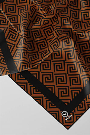 Twill Minimalist Desenli Taba Renkli 90x90 Eşarp (İpek İçermez) Kenar Dikiş Şekli El Dikişli