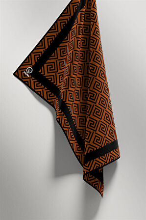 Twill Minimalist Desenli Taba Renkli 90x90 Eşarp (İpek İçermez) Kenar Dikiş Şekli El Dikişli