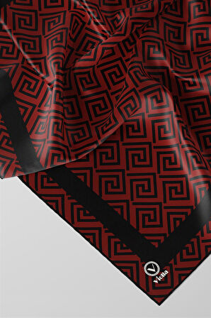 Twill Minimalist Desenli Kırmızı Renkli 90x90 Eşarp (İpek İçermez) Kenar Dikiş Şekli El Dikişli