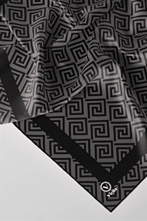 Twill Minimalist Desenli Füme Renkli 90x90 Eşarp (İpek İçermez) Kenar Dikiş Şekli El Dikişli