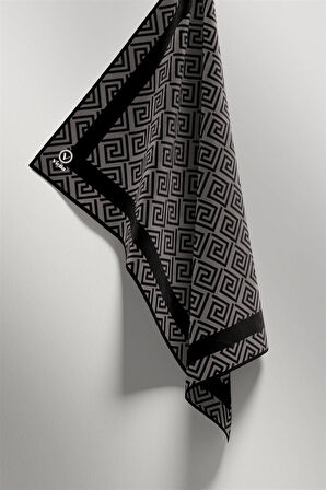 Twill Minimalist Desenli Füme Renkli 90x90 Eşarp (İpek İçermez) Kenar Dikiş Şekli El Dikişli