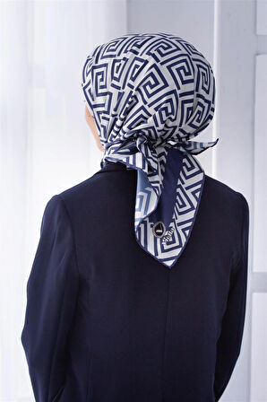 Twill Minimalist Desenli Lacivert Renkli 90x90 Eşarp (İpek İçermez) Kenar Dikiş Şekli El Dikişli