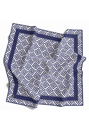 Twill Minimalist Desenli Lacivert Renkli 90x90 Eşarp (İpek İçermez) Kenar Dikiş Şekli El Dikişli