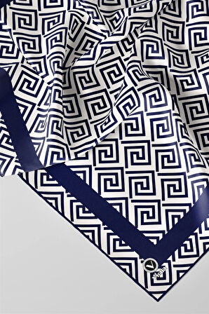 Twill Minimalist Desenli Lacivert Renkli 90x90 Eşarp (İpek İçermez) Kenar Dikiş Şekli El Dikişli