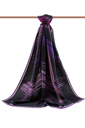 LÜKS MEDİNE İPEĞİ FIRÇA DESENLİ MOR RENKLİ 75X195 KIRIŞMAZ ŞAL MOSS KREP DİKİŞ TİPİ İTALYAN DİKİŞLİ