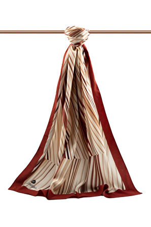 LÜKS MEDİNE İPEĞİ ÇİZGİLİ DESENLİ BORDO RENKLİ 75X195 KIRIŞMAZ ŞAL MOSS KREP DİKİŞ TİPİ İTALYAN DİKİŞLİ