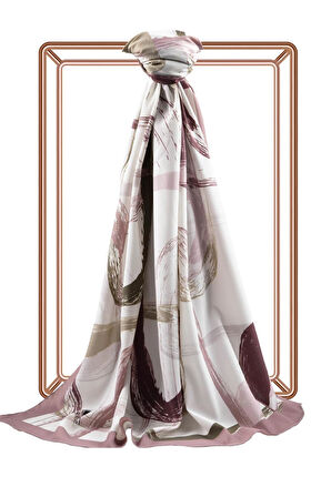 LÜKS MEDİNE İPEĞİ FIRÇA DESENLİ KREM - GÜL KURUSU RENKLİ 75X195 KIRIŞMAZ ŞAL MOSS KREP DİKİŞ TİPİ İTALYAN DİKİŞLİ