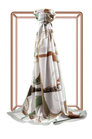 LÜKS MEDİNE İPEĞİ FIRÇA DESENLİ TAŞ - HAKİ RENKLİ 75X195 KIRIŞMAZ ŞAL MOSS KREP DİKİŞ TİPİ İTALYAN DİKİŞLİ