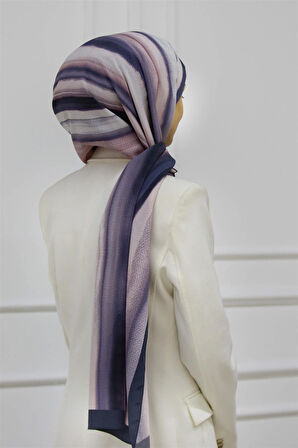 LÜKS MEDİNE İPEĞİ SULU BOYA ÇİZGİLİ DESENLİ PUDRA RENKLİ 75X195 KIRIŞMAZ ŞAL MOSS KREP DİKİŞ TİPİ İTALYAN DİKİŞLİ