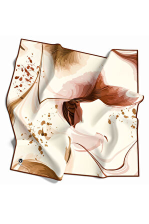 Twill Dalga Desenli Taba Renkli 90x90 Eşarp (İpek İçermez) Kenar Dikiş Şekli El Dikişli