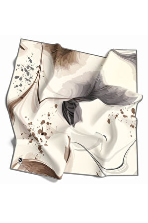 Twill Dalga Desenli Gri Renkli 90x90 Eşarp (İpek İçermez) Kenar Dikiş Şekli El Dikişli