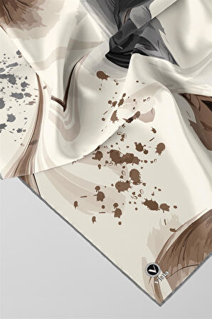 Twill Dalga Desenli Gri Renkli 90x90 Eşarp (İpek İçermez) Kenar Dikiş Şekli El Dikişli