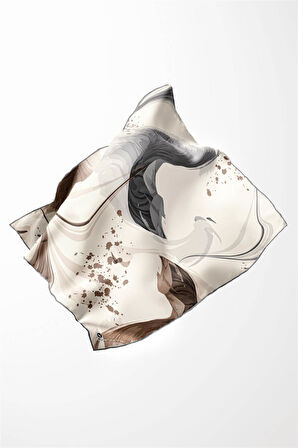 Twill Dalga Desenli Gri Renkli 90x90 Eşarp (İpek İçermez) Kenar Dikiş Şekli El Dikişli