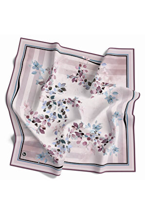 Twill Çiçek Desenli Mor Renkli 90x90 Eşarp (İpek İçermez) Kenar Dikiş Şekli El Dikişli
