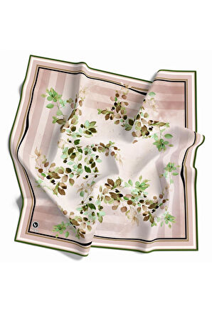 Twill Çiçek Desenli Zümrüt Yeşili Renkli 90x90 Eşarp (İpek İçermez) Kenar Dikiş Şekli El Dikişli