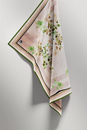 Twill Çiçek Desenli Zümrüt Yeşili Renkli 90x90 Eşarp (İpek İçermez) Kenar Dikiş Şekli El Dikişli