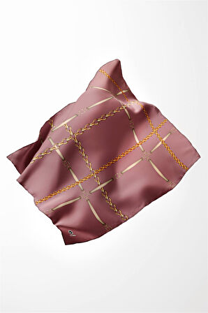 Twill Zincir ve Kemer Desenli Gül Kurusu Renkli 90x90 Eşarp (İpek İçermez) Kenar Dikiş Şekli El Dikişli