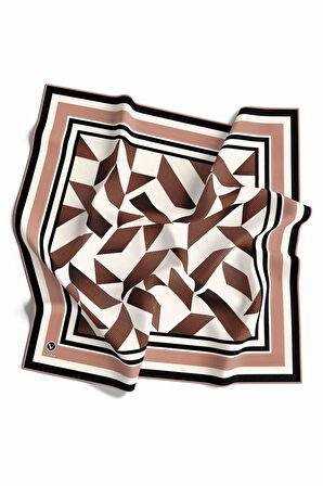 Twill Geometrik Desenli Somon Renkli 90x90 Eşarp (İpek İçermez) Kenar Dikiş Şekli El Dikişli